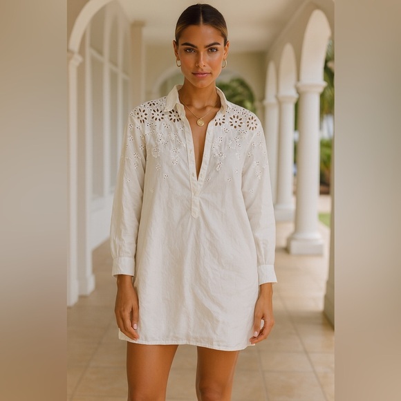 PAULE KA White Eyelet Swim Cotton Cover-Up/Resort Wear Dress, Beachy, EU 40/US 8 - Picture 2 of 10